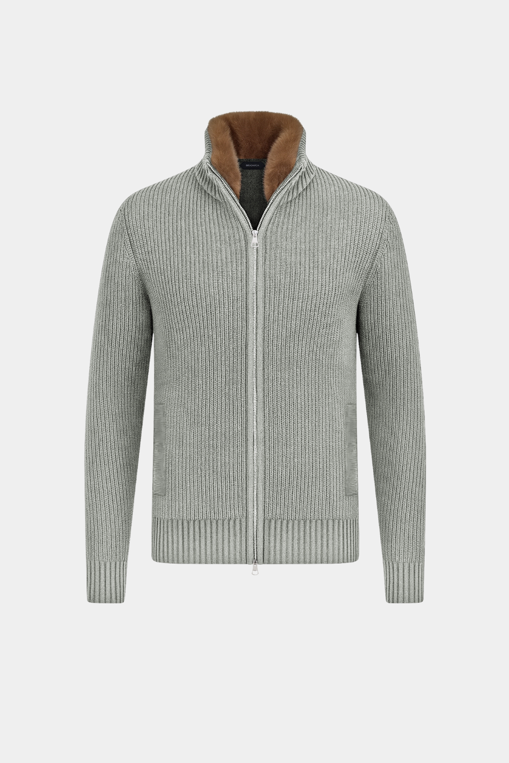 LIGHT GREY FUR COLLAR WOOL FULL ZIP