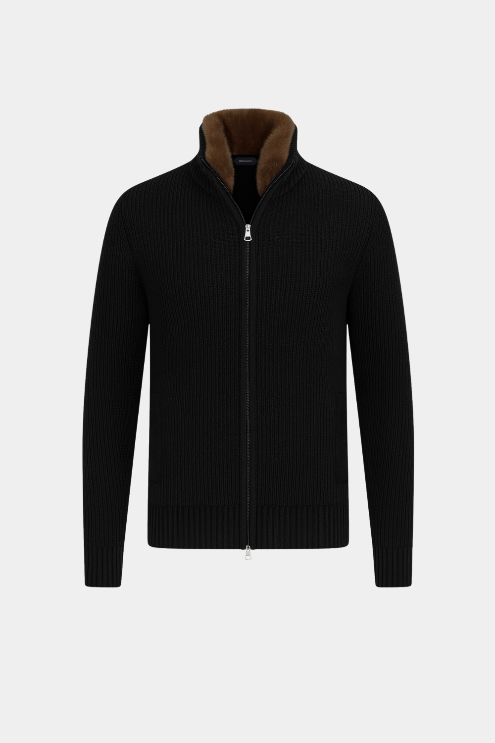 BLACK FUR COLLAR WOOL FULL ZIP