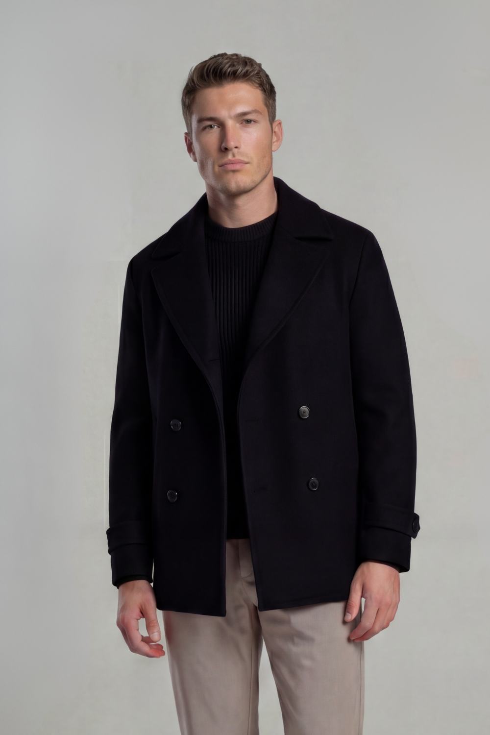 BLACK WOOL PEACOAT
