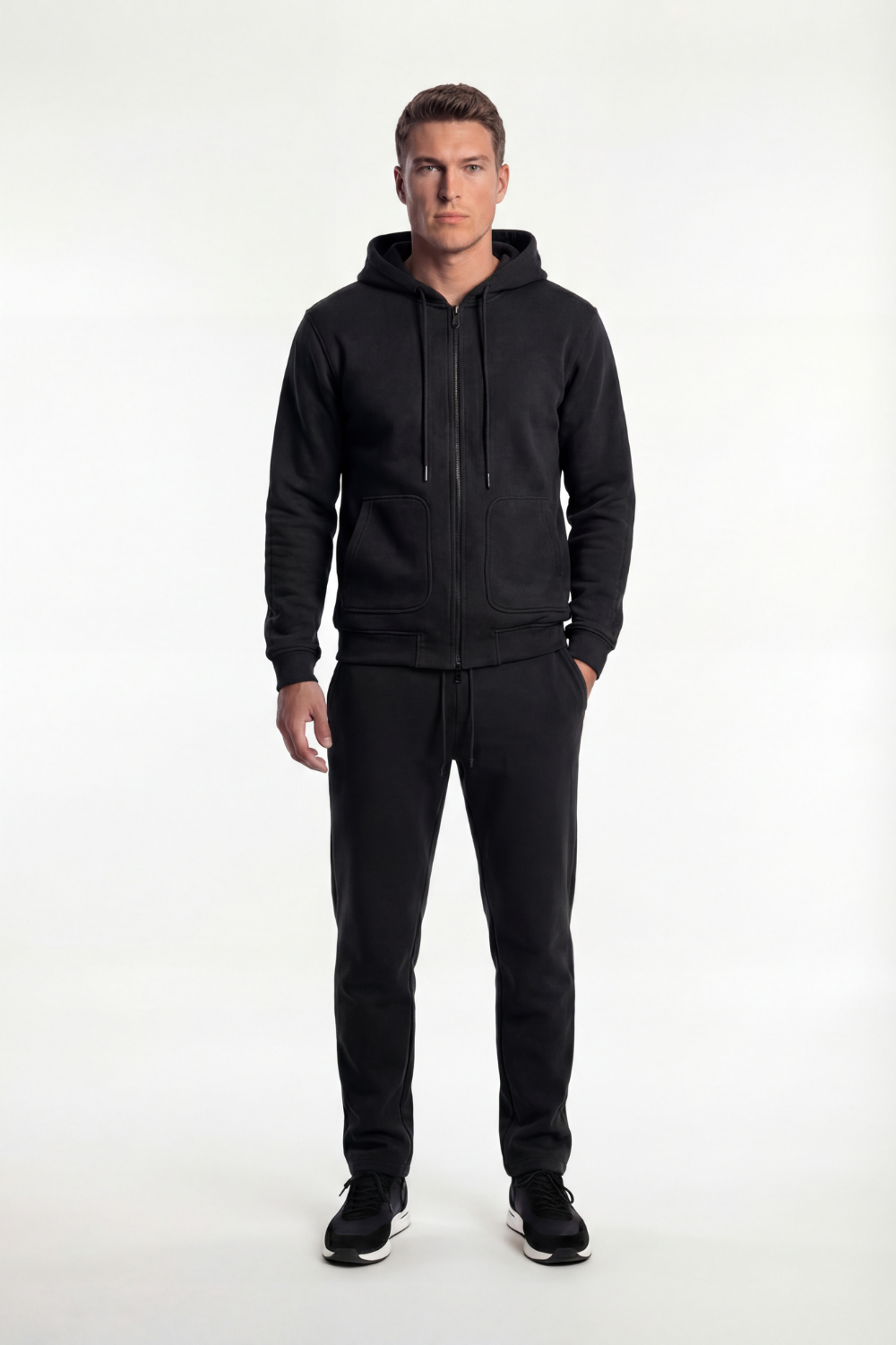 BLACK WOOL TRACK TOP
