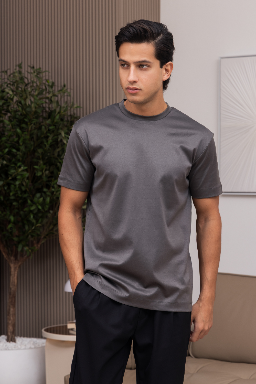 DARK GREY MERCERIZED T-SHIRT