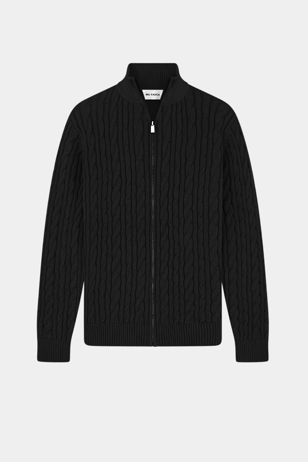 BLACK CASHMERE CABLE KNIT FULL ZIP
