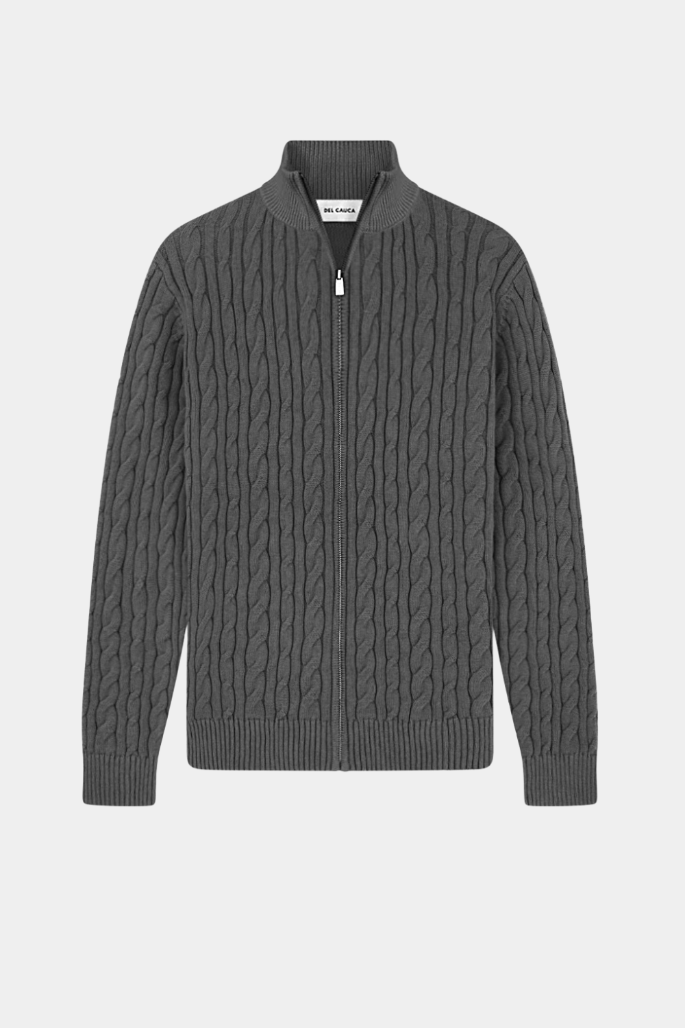 CHARCOAL CASHMERE CABLE KNIT FULL ZIP