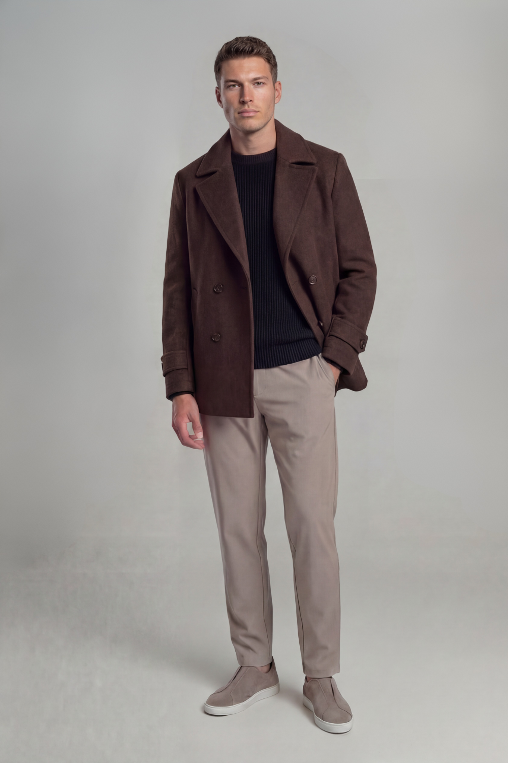 BROWN WOOL PEACOAT